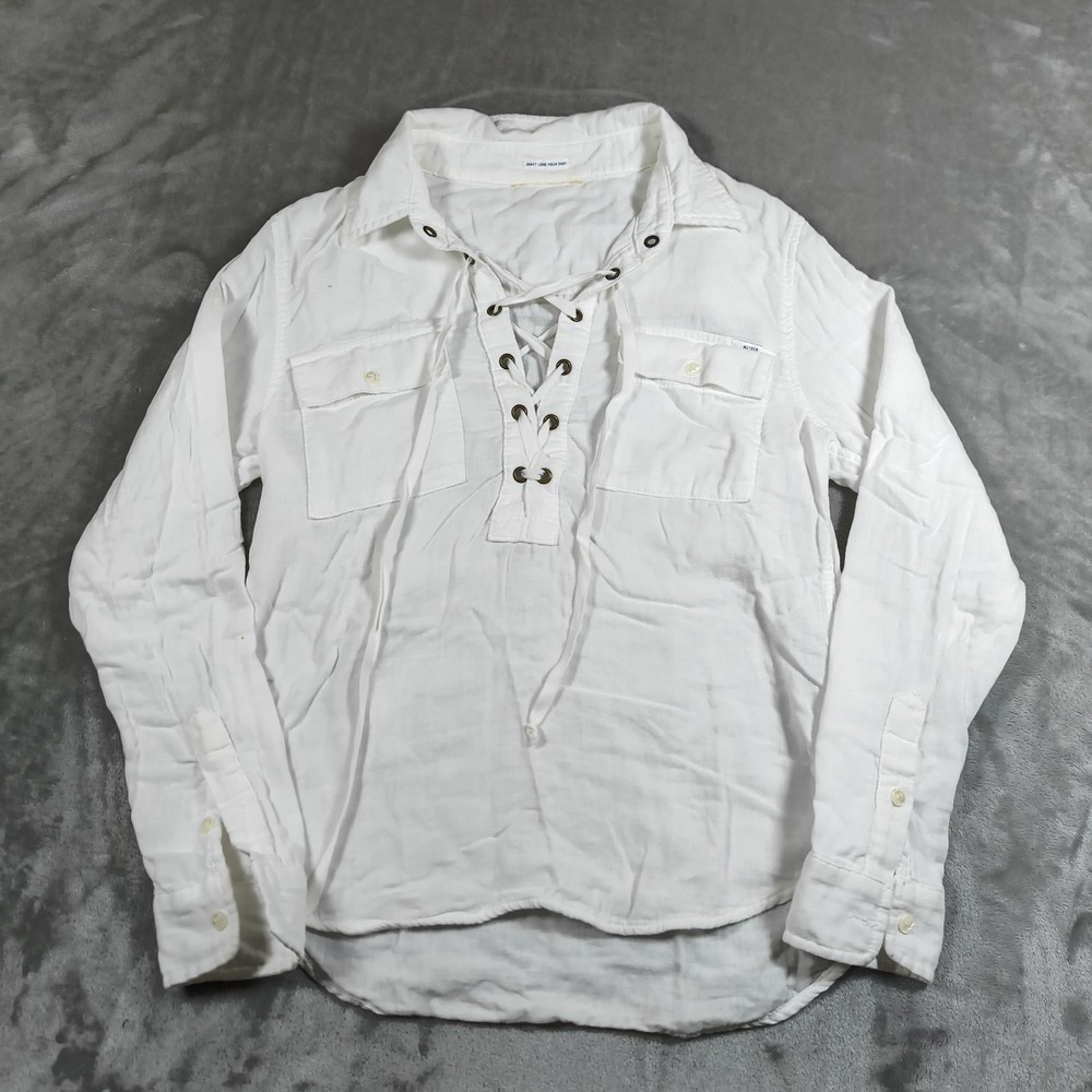 Mother Lace Up Blouse Womens‎ XS White Frenchie Cotton Long Sleeve Western Boho